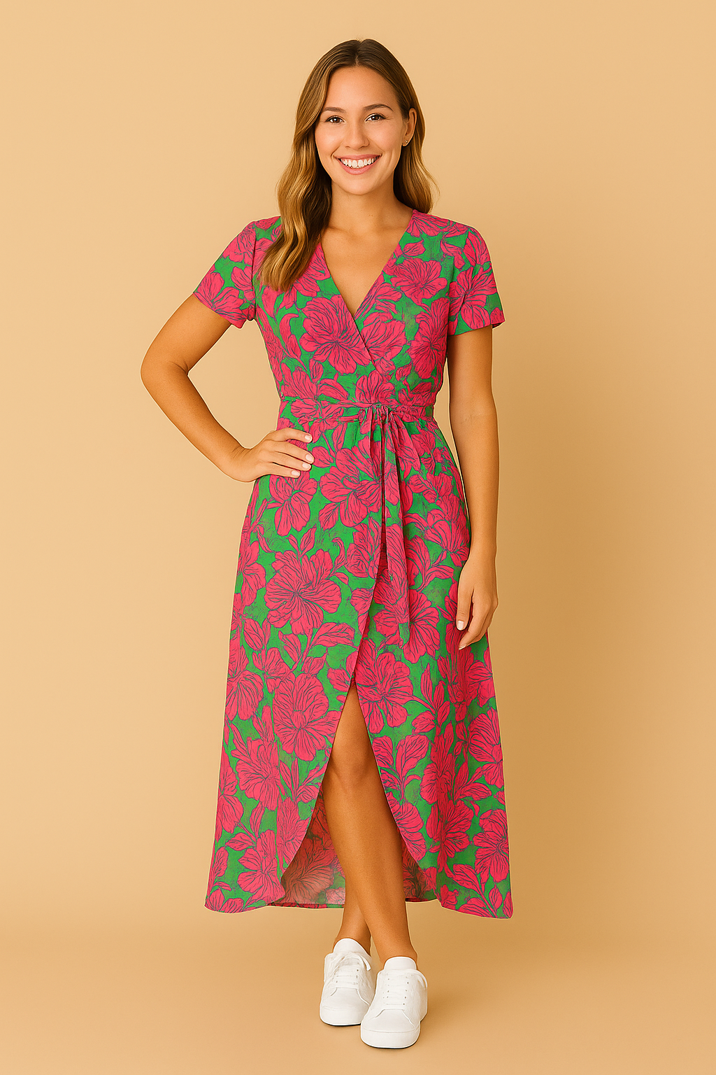 Dromerige Wrapjurk voor Dames – Elegante Zomerjurk met V-Hals en Taillelint