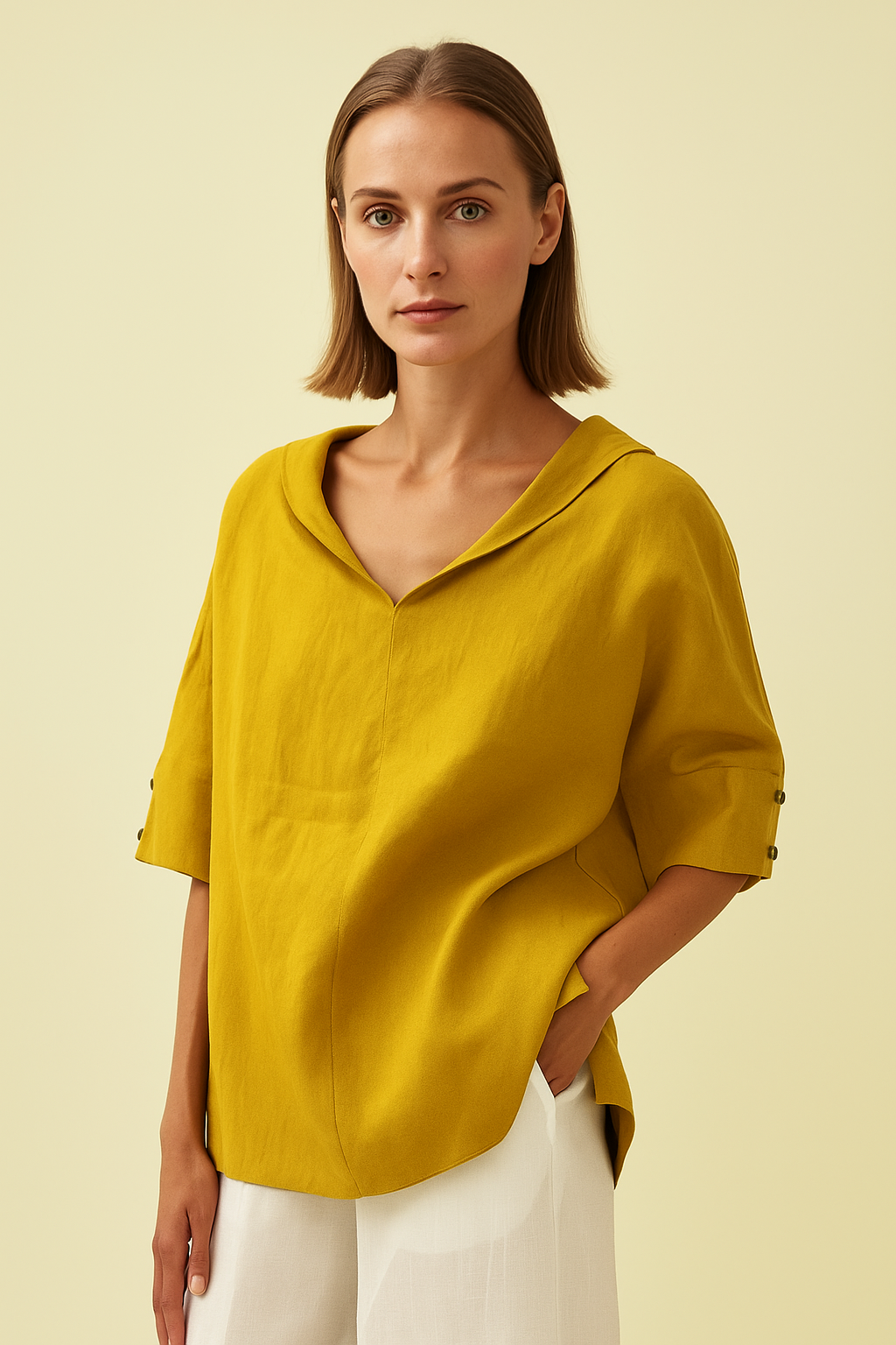Licht Linnen Shirt met Relaxte V-Hals – Ademend en Stijlvol voor Zomer en Lente